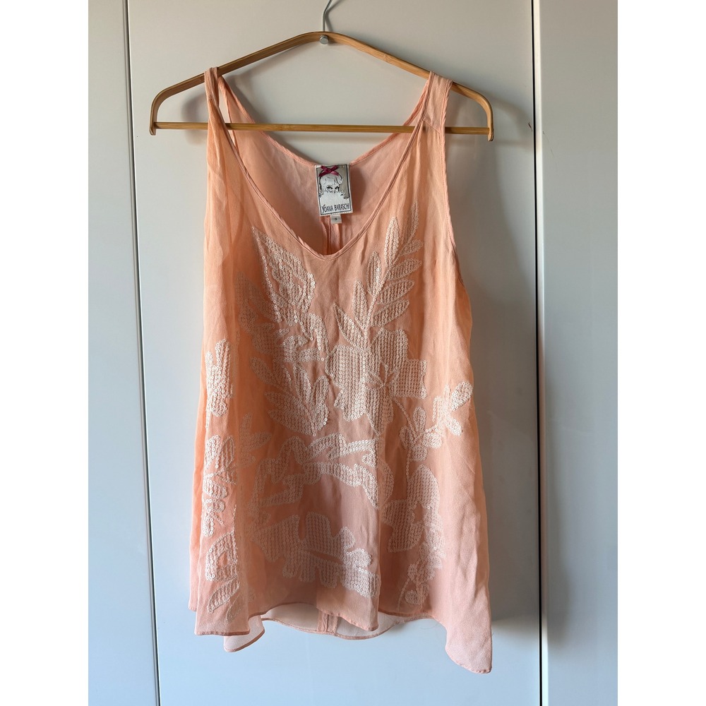 Anthropologie Yoana Baraschi Peach Sequin Embroidered Floral Tank Top S